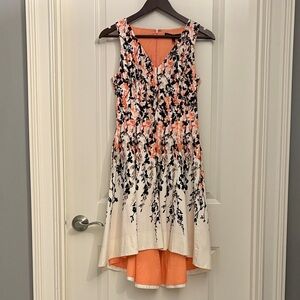 White House Black Market Floral High Low Dress - Black, Orange, and Cream